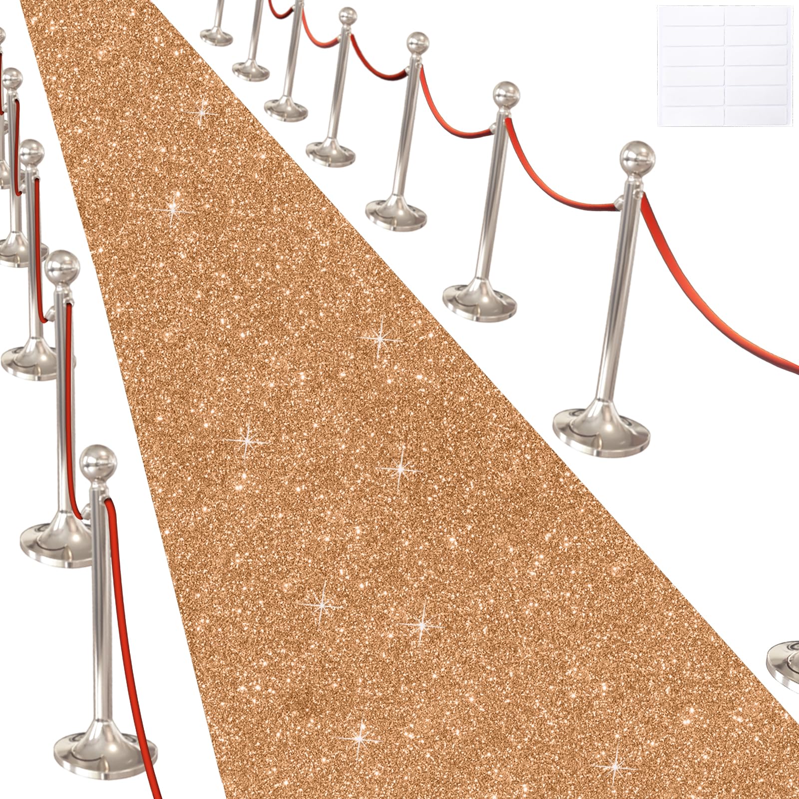 Glitter Carpet Runner for Party -200 GSM Thickness Non-Woven Fabric Runner Rug with Adhesive Tape, Hollywood Carpet for Event, Aisle Runner for Wedding Ceremony (Glitter Gold, 2.6FTx15FT)