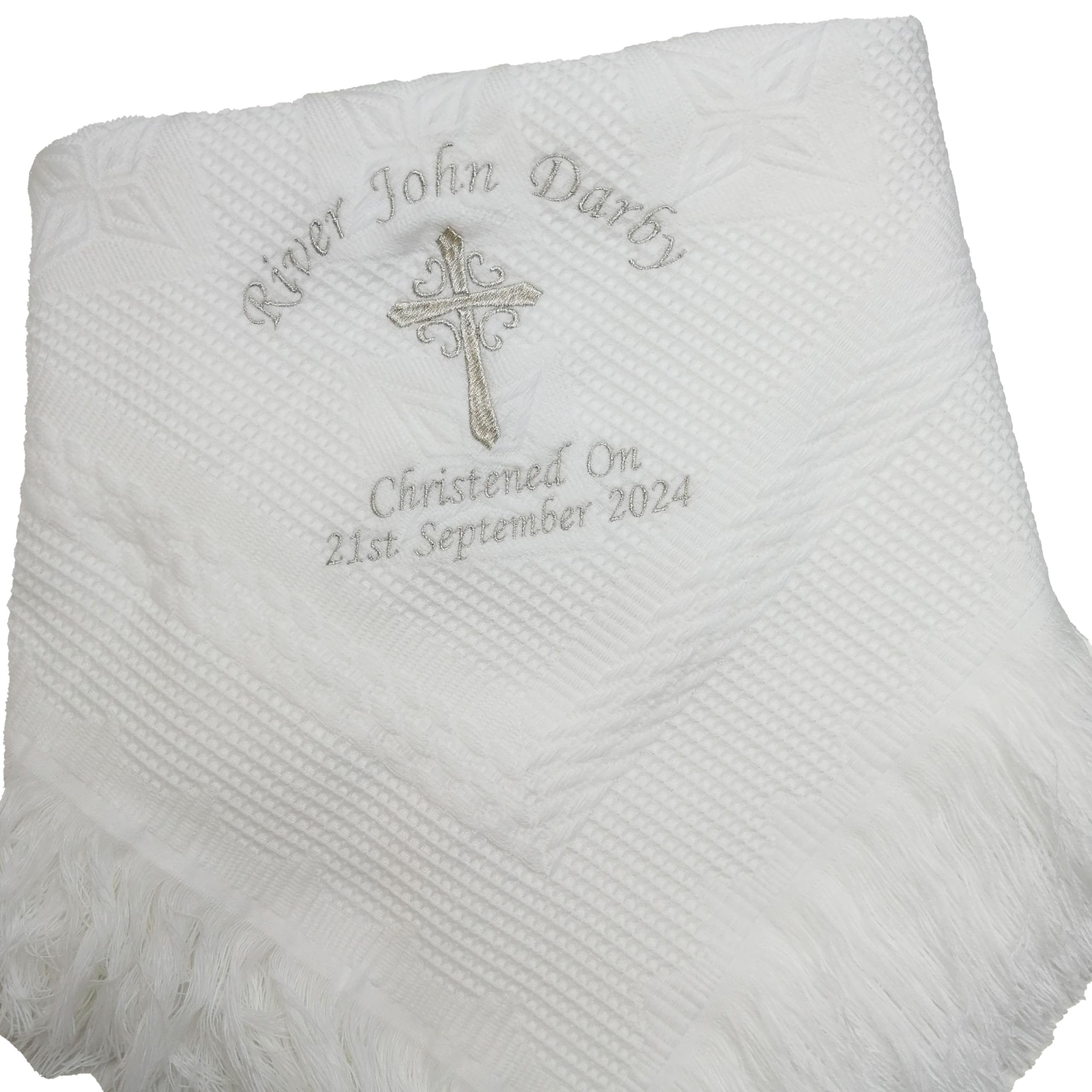 inspired creative design Personalised Embroidered Baby Shawl. This Pretty White Christening/Baptism/Naming Day shawl, Keepsake, Gift (Star Shawl)