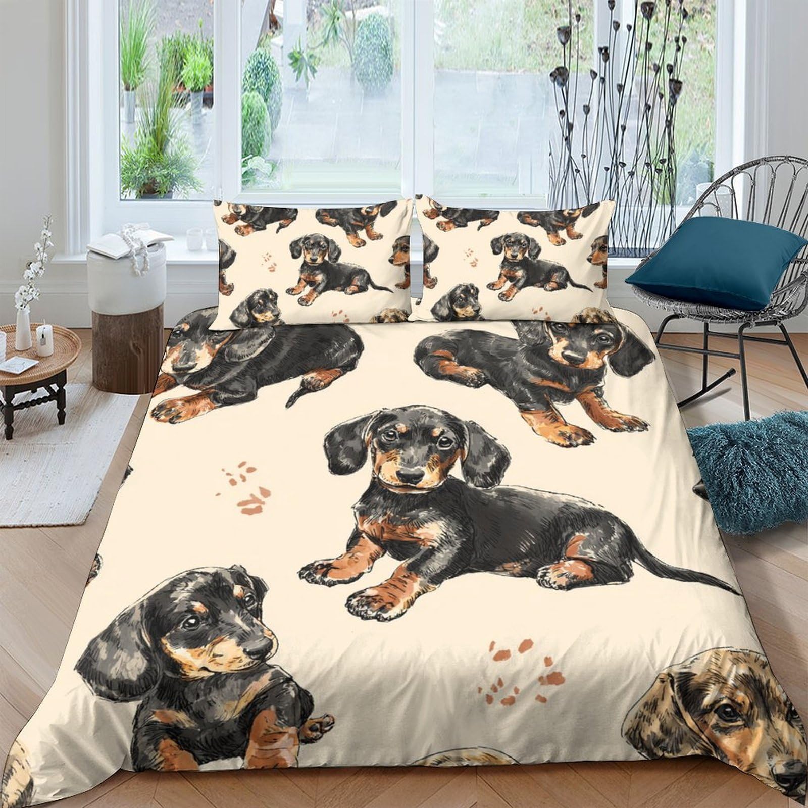 Ctjqhvkz Style-7 3D Printed Dachshund Dog Pattern Fitted Sheet Microfiber Soft Bed Cover For Bedroom Guestroom Dorm Mattress Protection Decor Single（135X200cm）