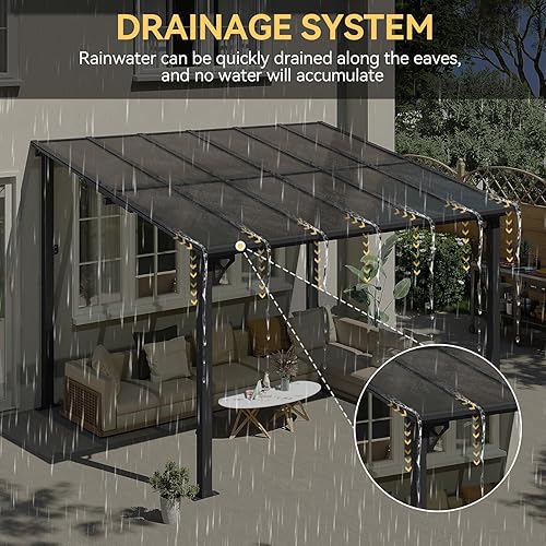 Miniatura 27 de Aoxun Pérgola de 8 x 5 pies para patio, cenador con techo inclinado, pérgola para parrilla grande montada en la pared, toldos resistentes, para Negro