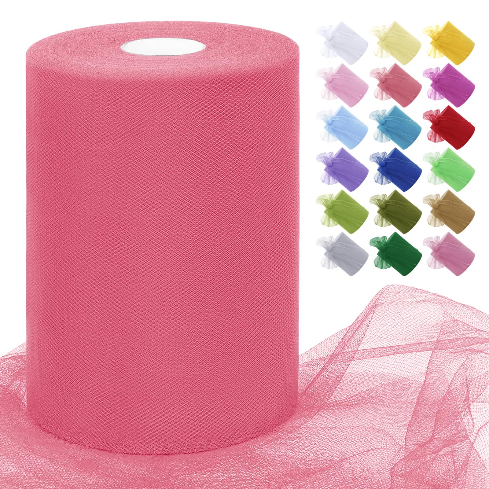 Uiopa Watermelon Red Tulle Fabric Roll 15cm x 91m Polyester Netting Fabric Mesh Tulle Ribbon for Tutu Skirts, Gift Wrapping, Birthday/Party/Wedding Decoration, DIY Projects