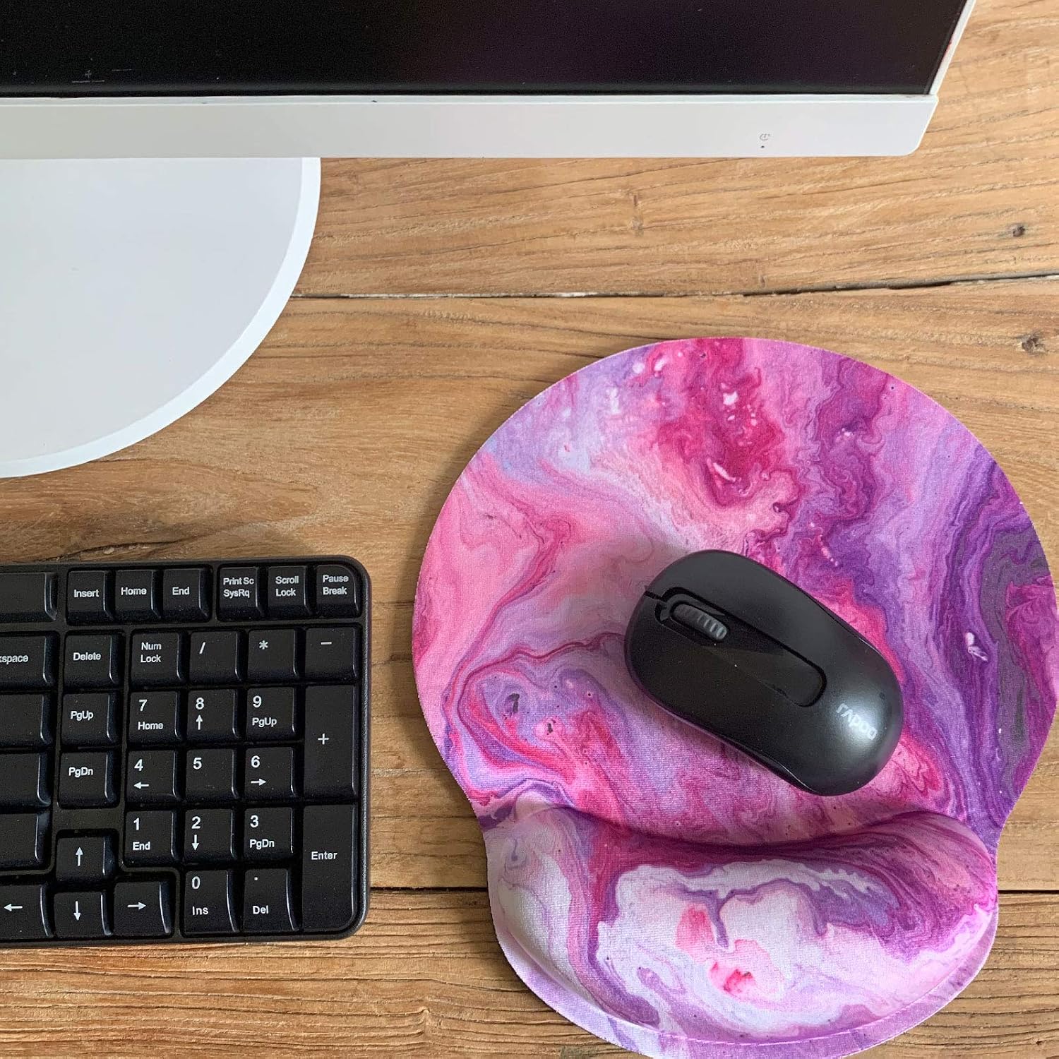 Ergonomic Mouse Pad with Wrist Support Rest, Abstract Colorful Purple Marble Violet Acrylic Ink Paint Chaotic Organic Pattern Wrist Pad for Desk Laptop Computer Home Office Working Studying Travel