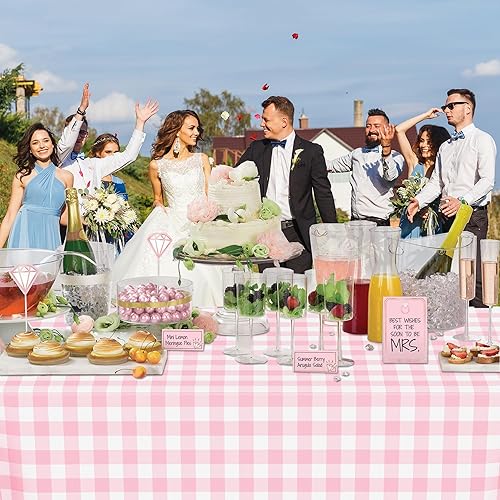 Miniatura 5 de Paquete de 6 manteles rectangulares a cuadros rosas y blancos, desechables, de plástico a cuadros, para fiestas, picnic al aire libre, cumpleaños,