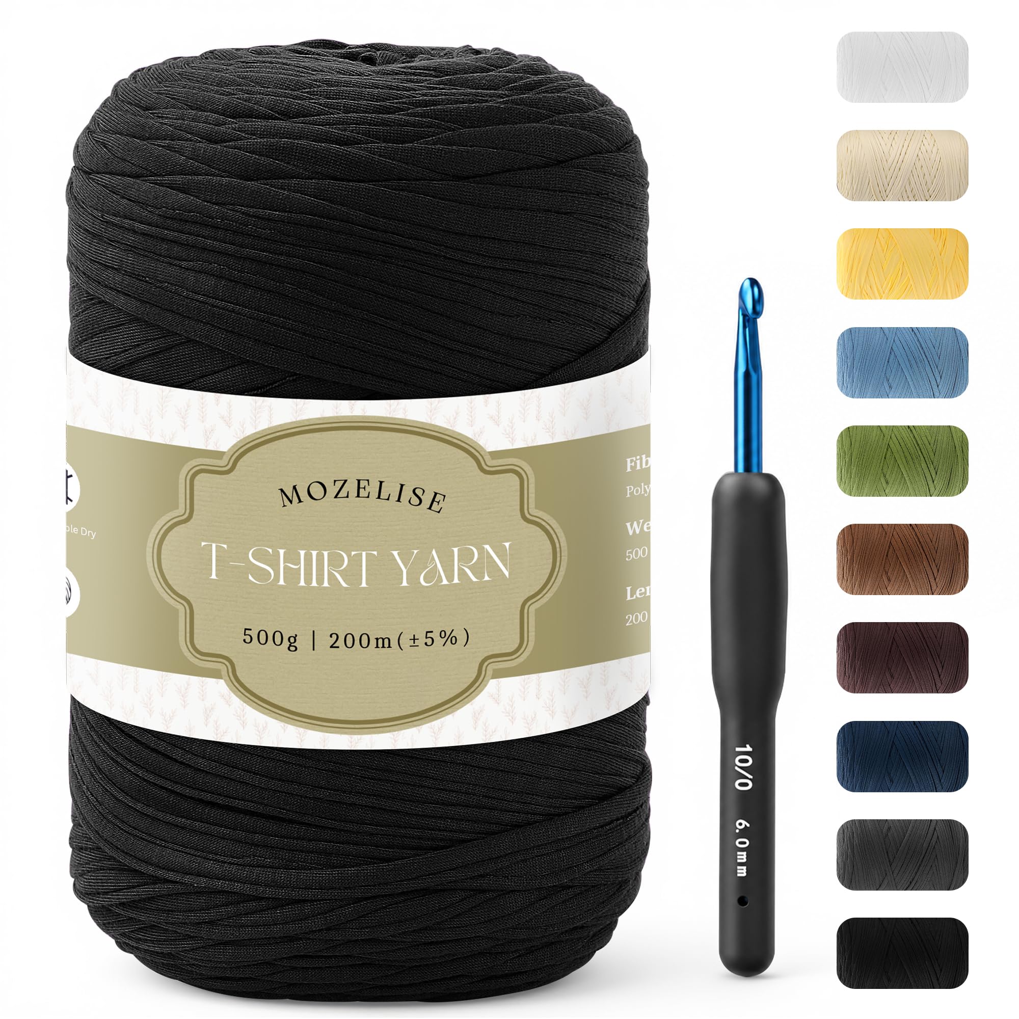 MOZELISE 500g / 200m T-Shirt Yarn for Crocheting & Knitting, Black