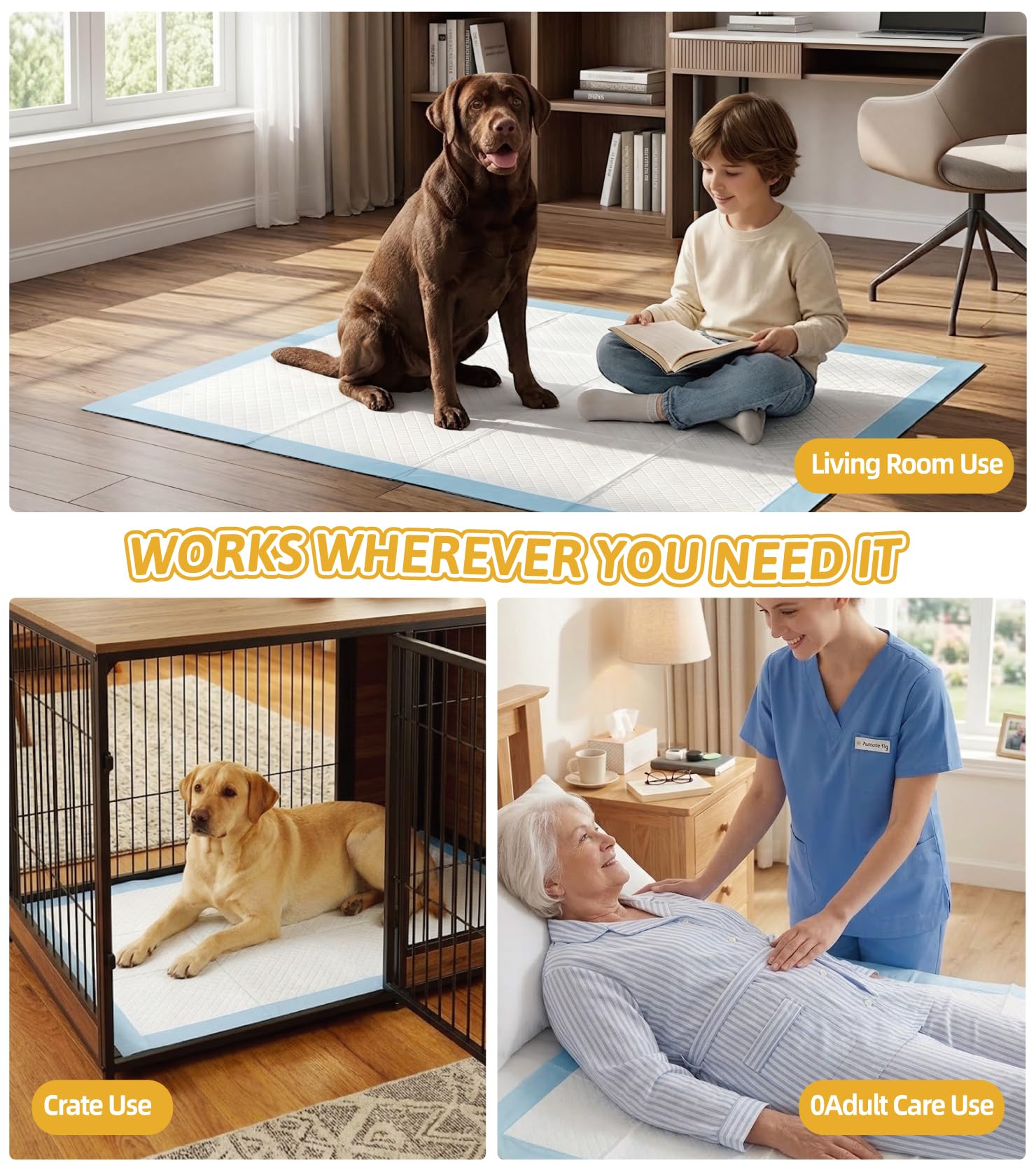 GWT - Almohadillas de entrenamiento para orina de perro, secado rápido y diseño de 5 capas a prueba de fugas, azul y blanco (40 unidades, extra grandes, 28 x 34 pulgadas)