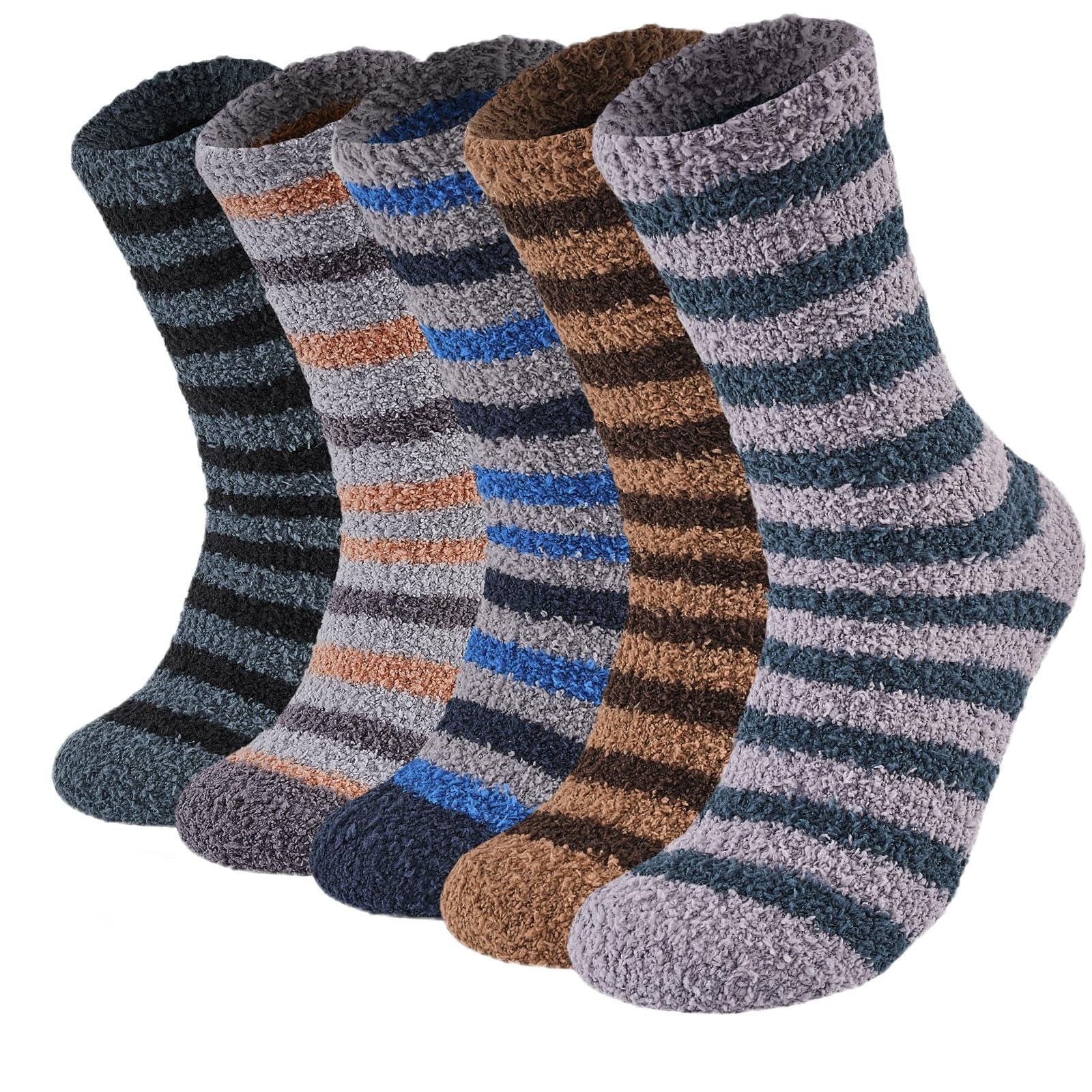 Niorasen Lot De 5 Paires De Chaussettes D'hiver Pour Homme - Chaussettes En Fourrure Corail Avec Picots Antidérapants - Chaussettes De Conservation De La Chaleur Pour Les Jours Froids - Idée Cadeau