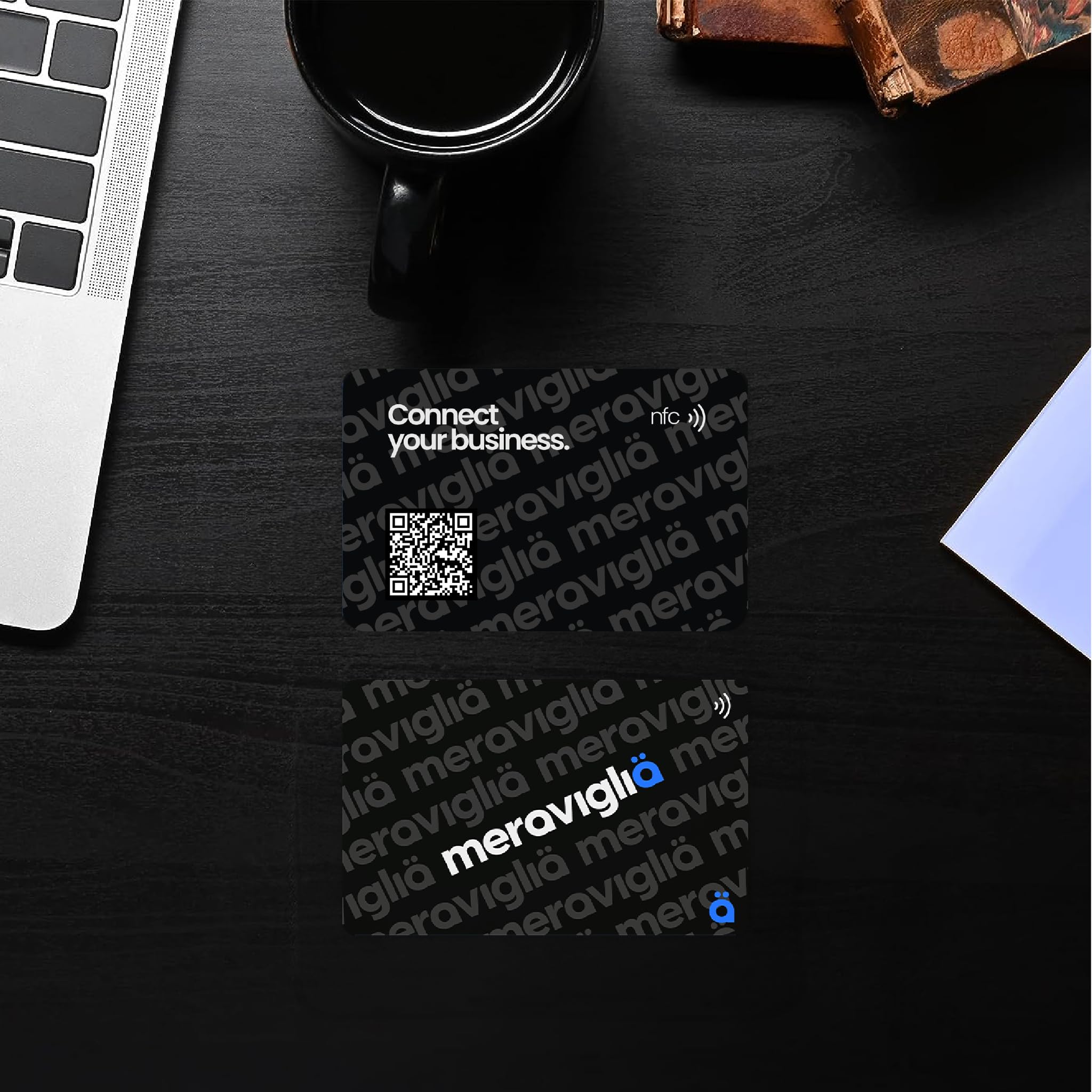 Biglietto da Visita NFC con QRCode Nero Compatibile con Qualsiasi Dispositivo