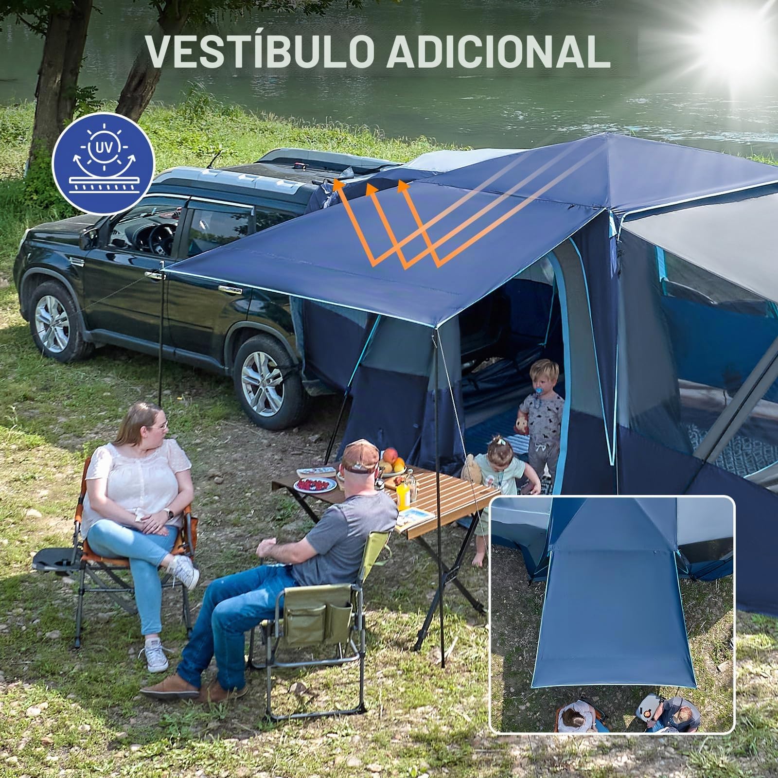 TIMBER RIDGE Tienda de campaña SUV para 5 a 9 personas con porche y toldo para acampar familiar, resistente a la intemperie y portátil, para furgoneta o coche, incluye bolsa de almacenamiento, 13 pies