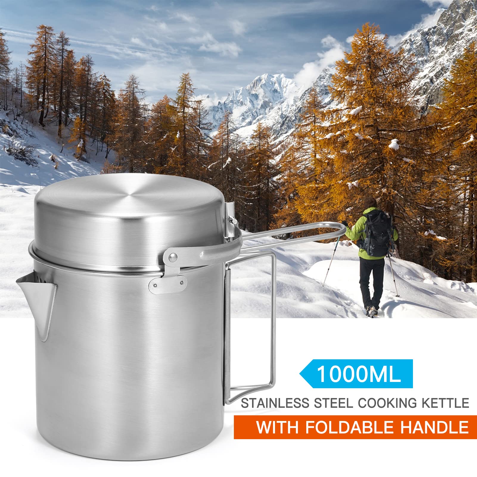 Lixada Taza de Agua de Acero Inoxidable con Asas Plegables y Tapa para Acampar Senderismo mochilero al Aire Libre