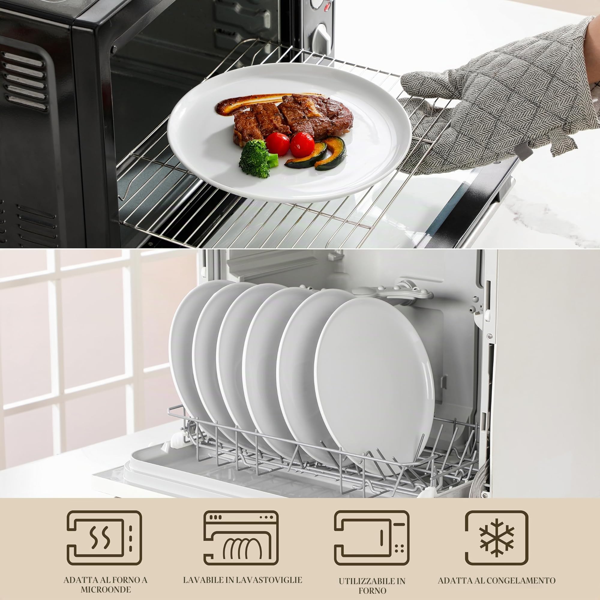 MALACASA Piatti Piani Bianchi in Porcellana, 26CM Grandi Servizio Piatti Moderni 6 Persone per Insalata, Pasta, Pizza, Panino, Dessert, Ristorante - Serie LEXI