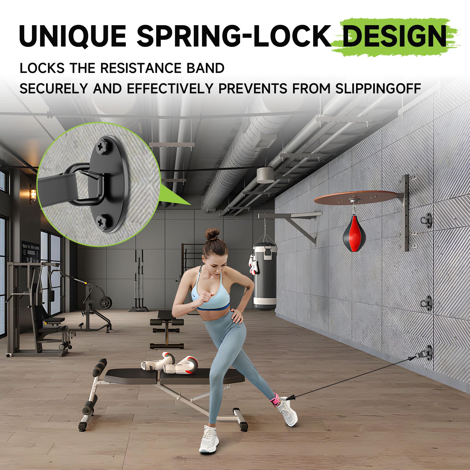 4 anclajes de pared para bandas de resistencia, anclaje de pared para gimnasio, soporte de banda de ejercicio, ganchos de entrenamiento que ahorran espacio para entrenamientos de fitness en