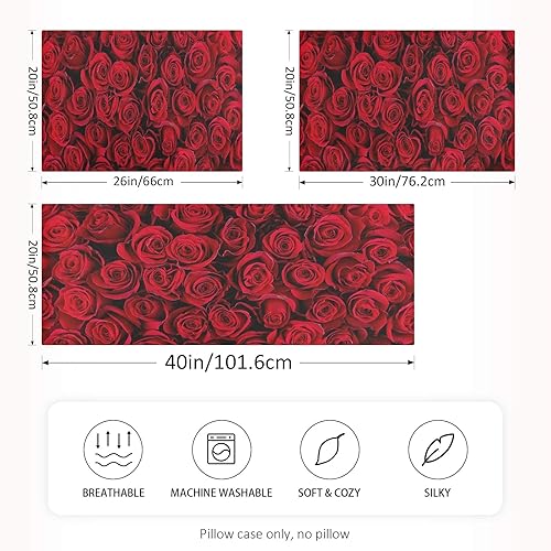 Miniatura 2 de Funda de almohada de satén de rosa roja natural para cabello y piel, fundas de almohada de satén con cierre de sobre, tamaño estándar (20 x 26