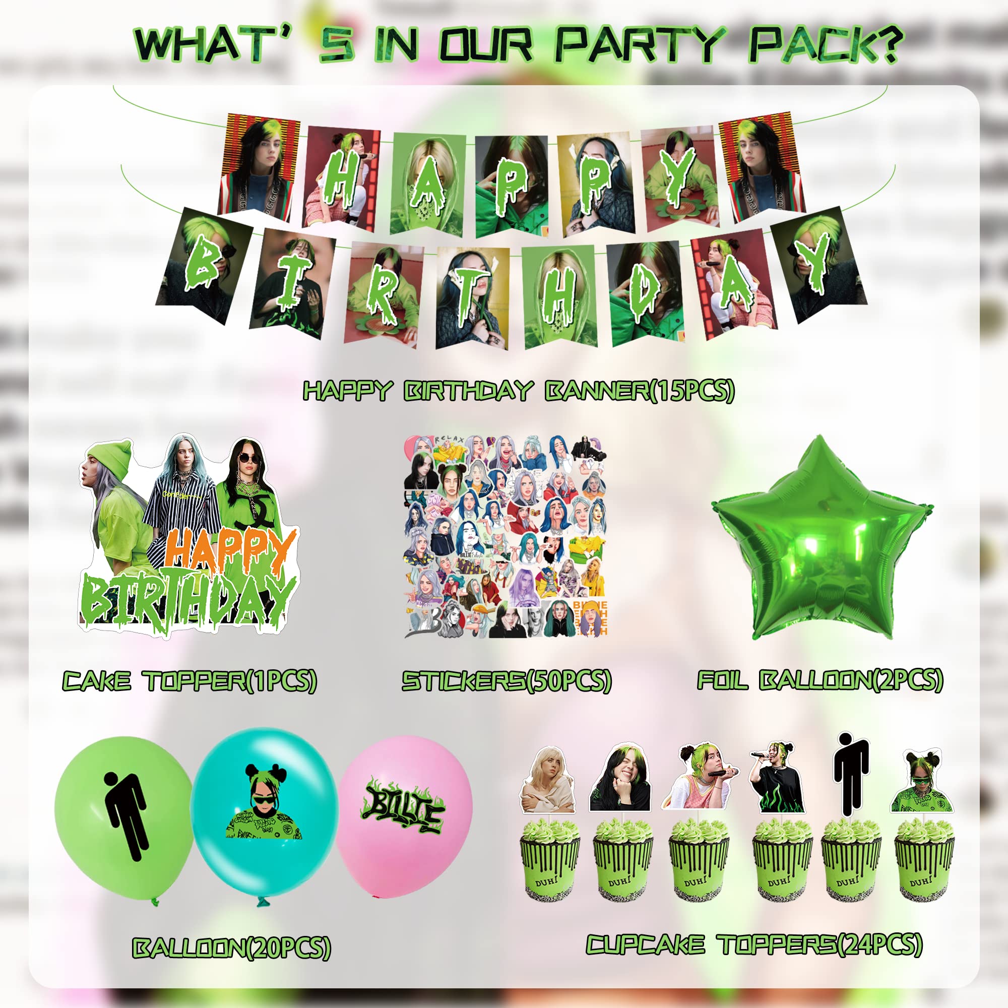 100pcs Billie Eilish Birthday Decorations Billie Eilish Birthday Party 100pcs-billie-eilish-birthday-decorations-billie-eilish-birthday-party