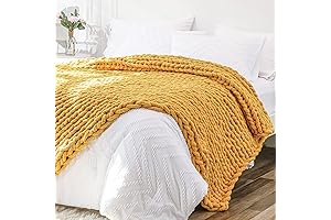 Bigacogo Chunky Knit Blanket Throw, Mustard Masterpiece for Cozy Comfort