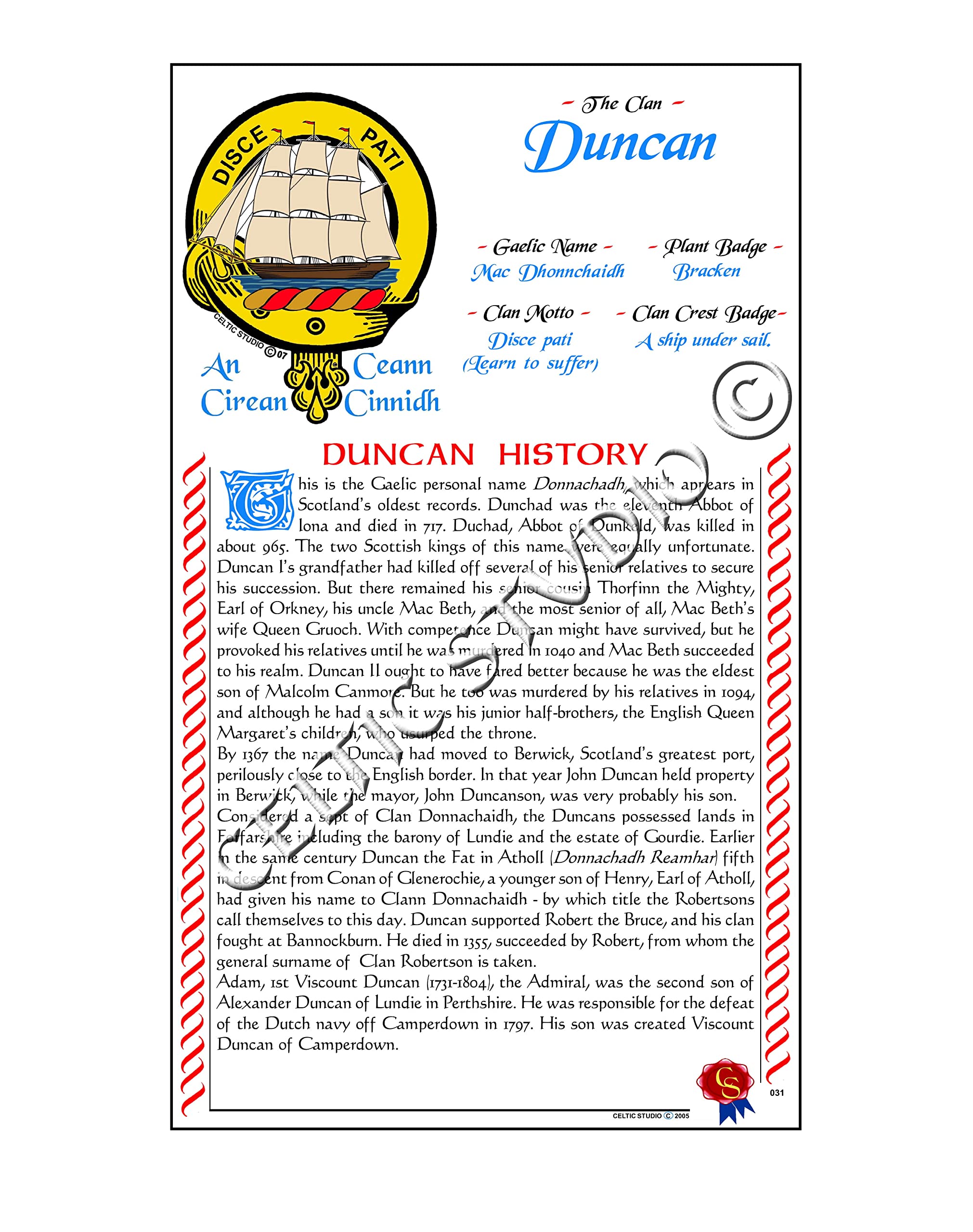 Duncan Scottish Clan History