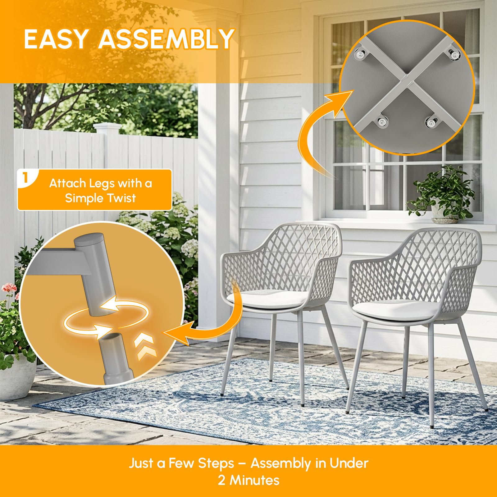 buybyroom Lot de 6 chaises de Jardin avec accoudoirs, Fauteuil Lounge - Chaises de Jardin - Charge maximale : 120 kg - Gris