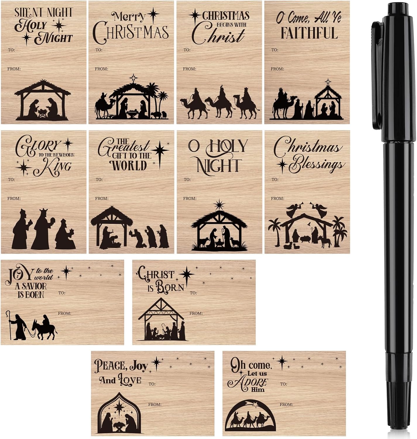 Zonon 240 Pcs Christmas Nativity Tags Stickers for Christmas Gift with Pen Religious Nativity Stickers Name Labels Self Adhesive Xmas Tag Decals for Holiday Festive Gift Wrapping Party Favors