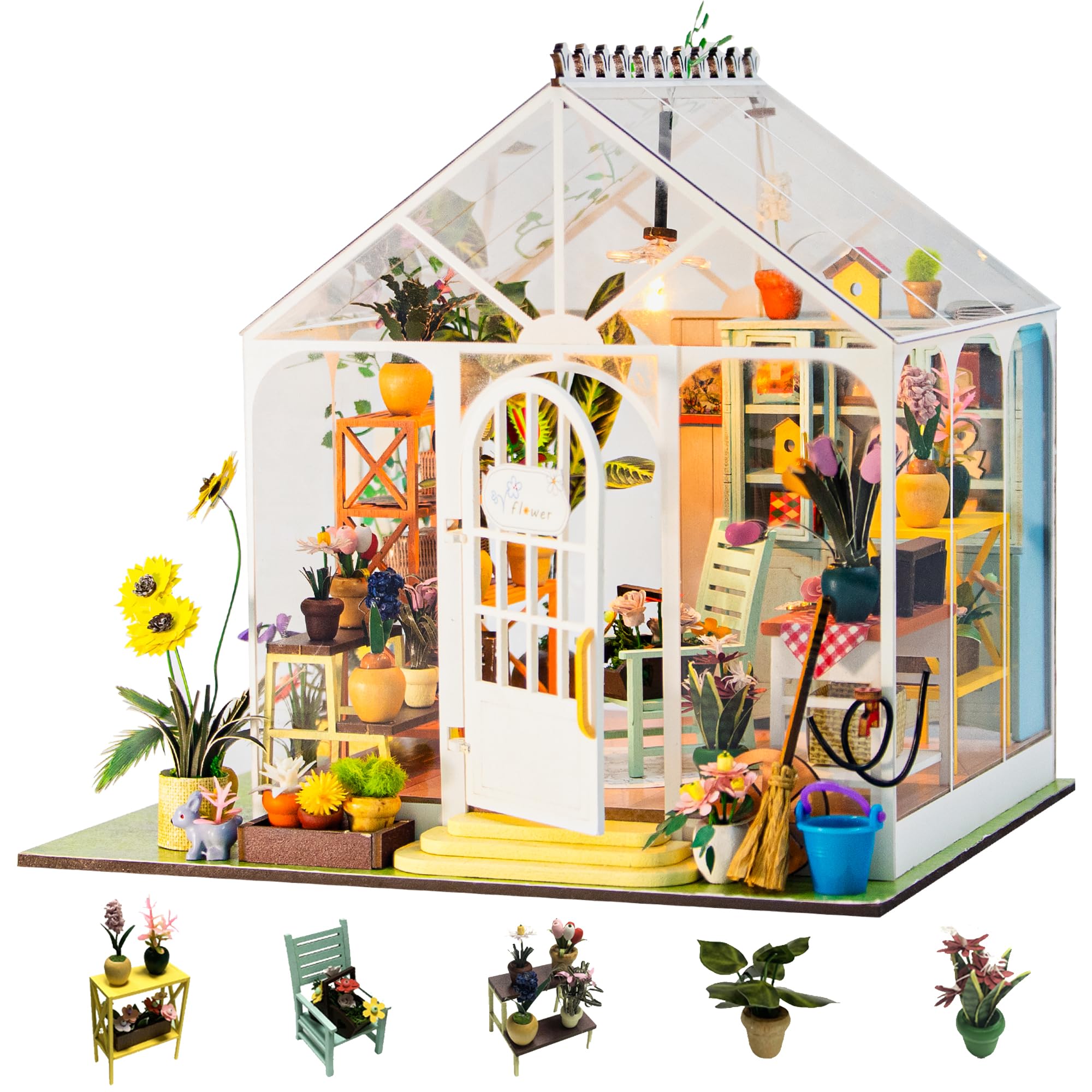 Flever Dollhouse Miniature DIY House Kit Creative Room with Furniture for Romantic Valentine's Gift(Sunshine Flower)