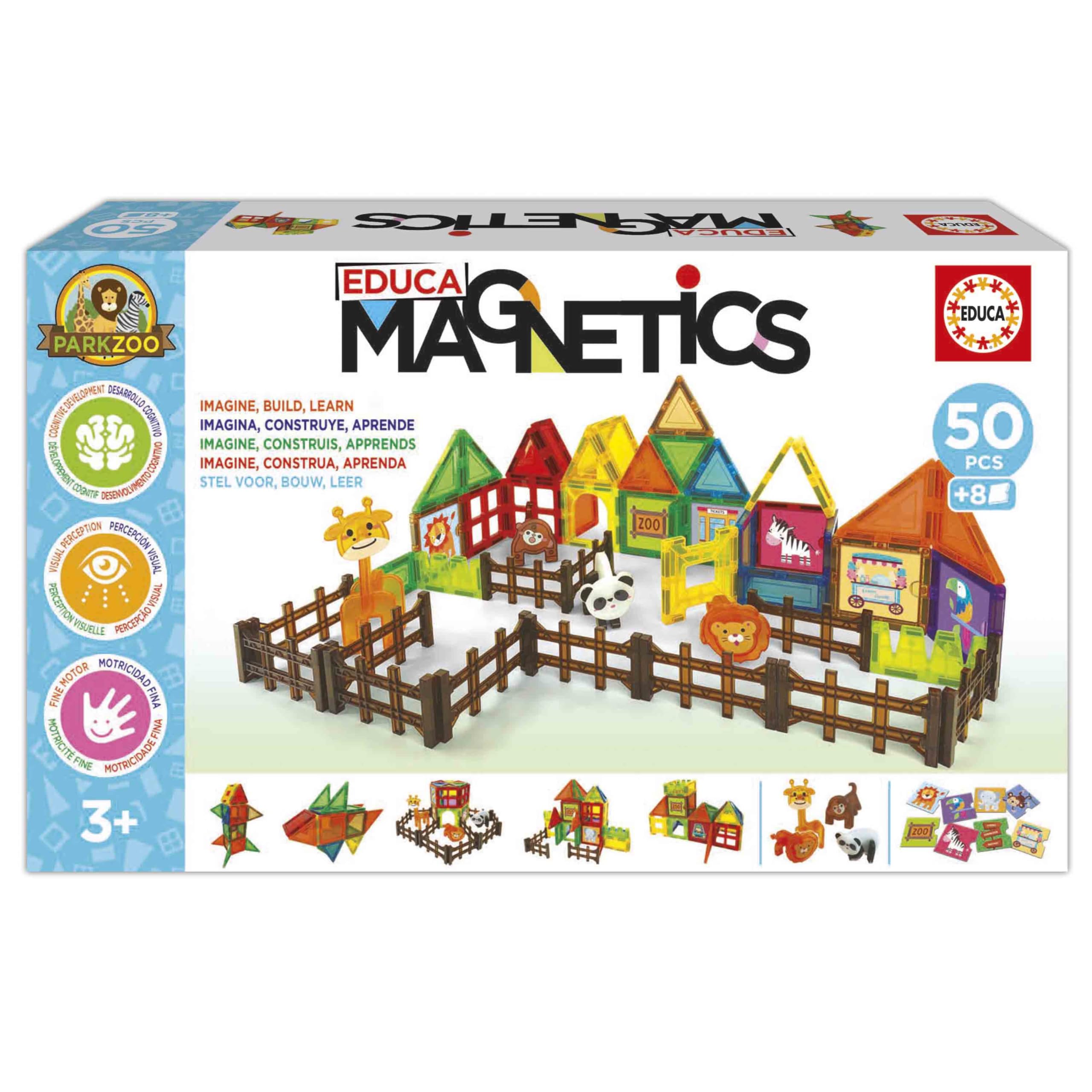 Educa - Magnetics Zoo du Parc | Jeu éducatif de Construction magnétique 3D de 50 pièces pour Enfants. Comprend 4 Animaux et 8 Cartes. Construisez des Figures géométriques. A partir de 3 Ans (20270)