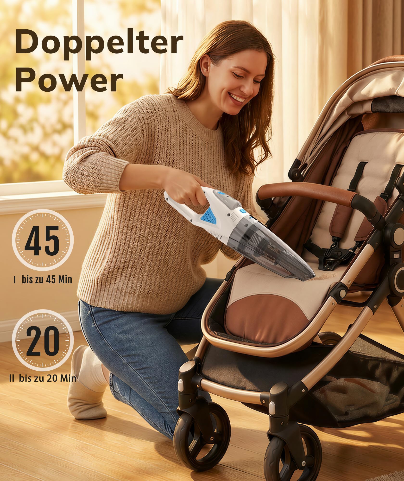 Topipop Aspirabriciole Senza Fili,Aspirapolvere Auto con Potenza di Aspirazione Elevata di 25KPa,Handheld Vacuum Cleaner Portatile con Filtro HEPA per Leggero per Peli di Animali,Tappeti,Casa (Nero)