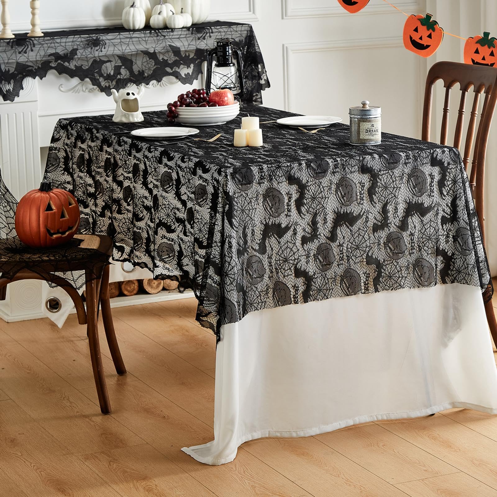 Nappe de table gothique rectangle dentelle noire 152x213 cm décoration de table style manoir