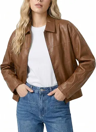 Faux Leather Bomber Jacket for Women