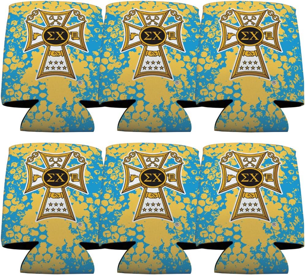 VictoryStore Can and Beverage Coolers - Sigma Chi, Badge and Grunge Design, Set of 6