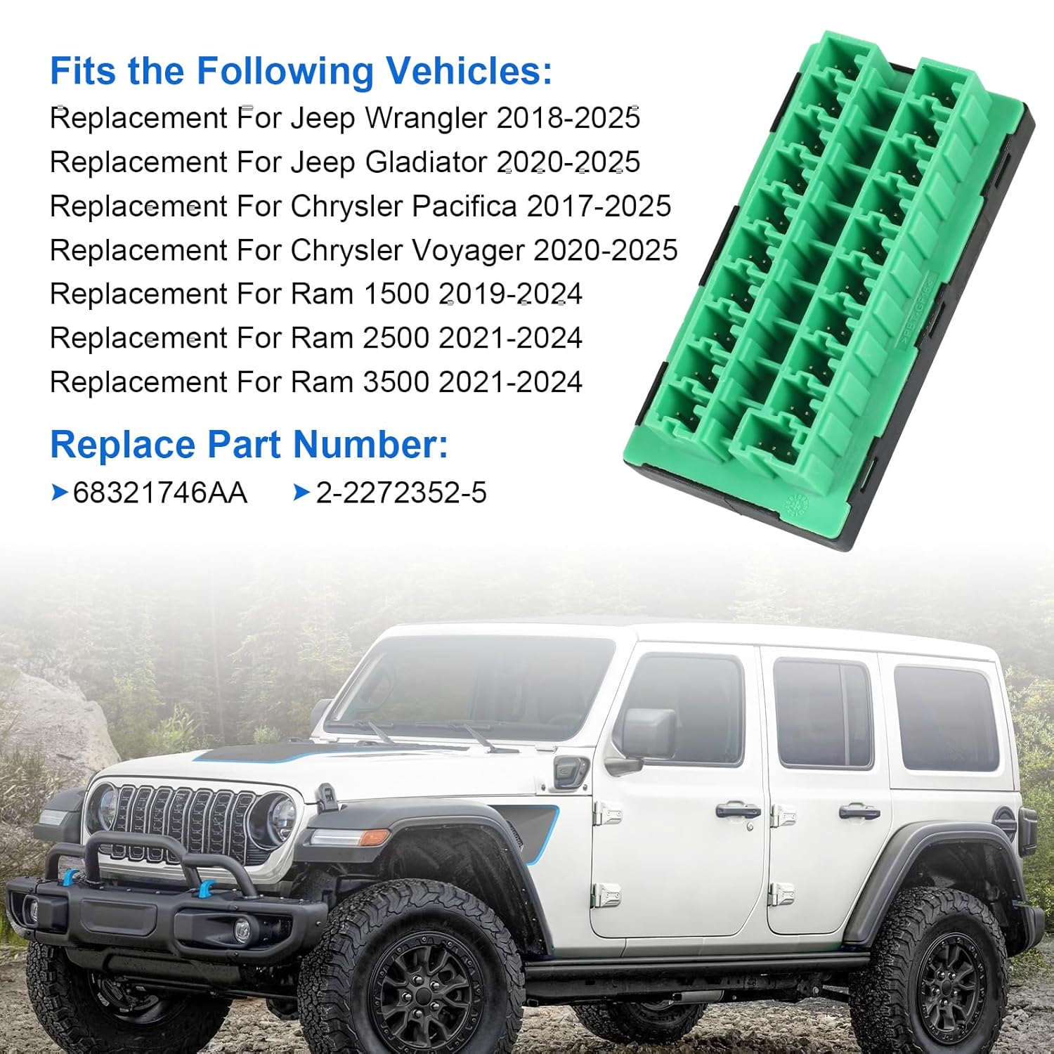 68321746AA CAN Buss Star Splice Block Fuse Connector Replacement for Jeep Wrangler Gladiator Pacifica Voyager Ram 1500 2500 3500 2017-2025, Replace 2-2272352-5