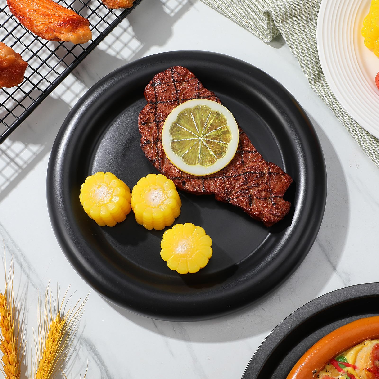 HEMOTON Piatto da Insalata Multiuso e Facile da Pulire Nero Bordo Rialzato in Ceramica per Pranzi Eleganti e Riunioni in Famiglia