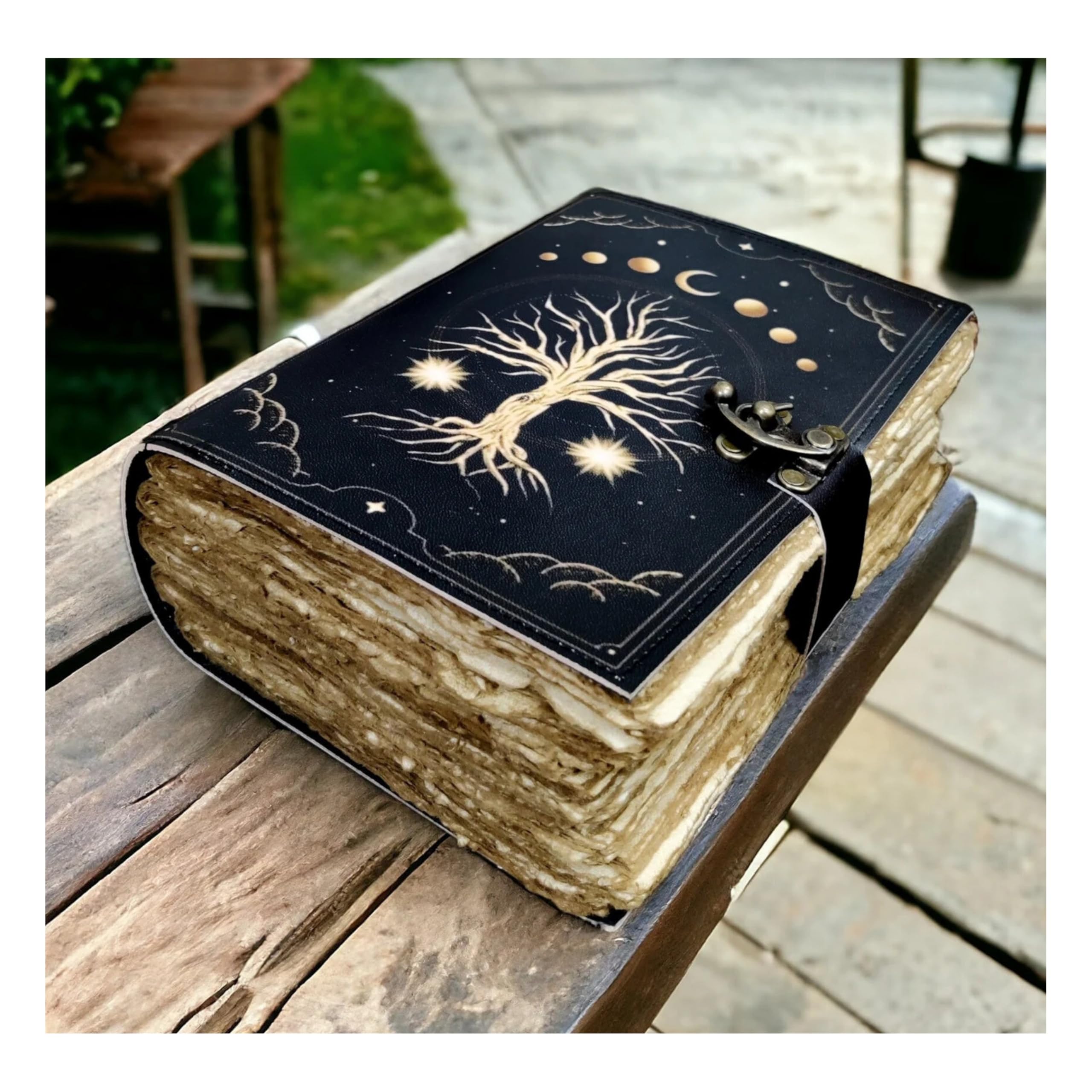 400 Pages Blank Spell Book of Shadows Journal Tree of Life Printed Witchcraft Supplies Wiccan Notebook Handmade Vintage Deckled Paper Grimoire Journal