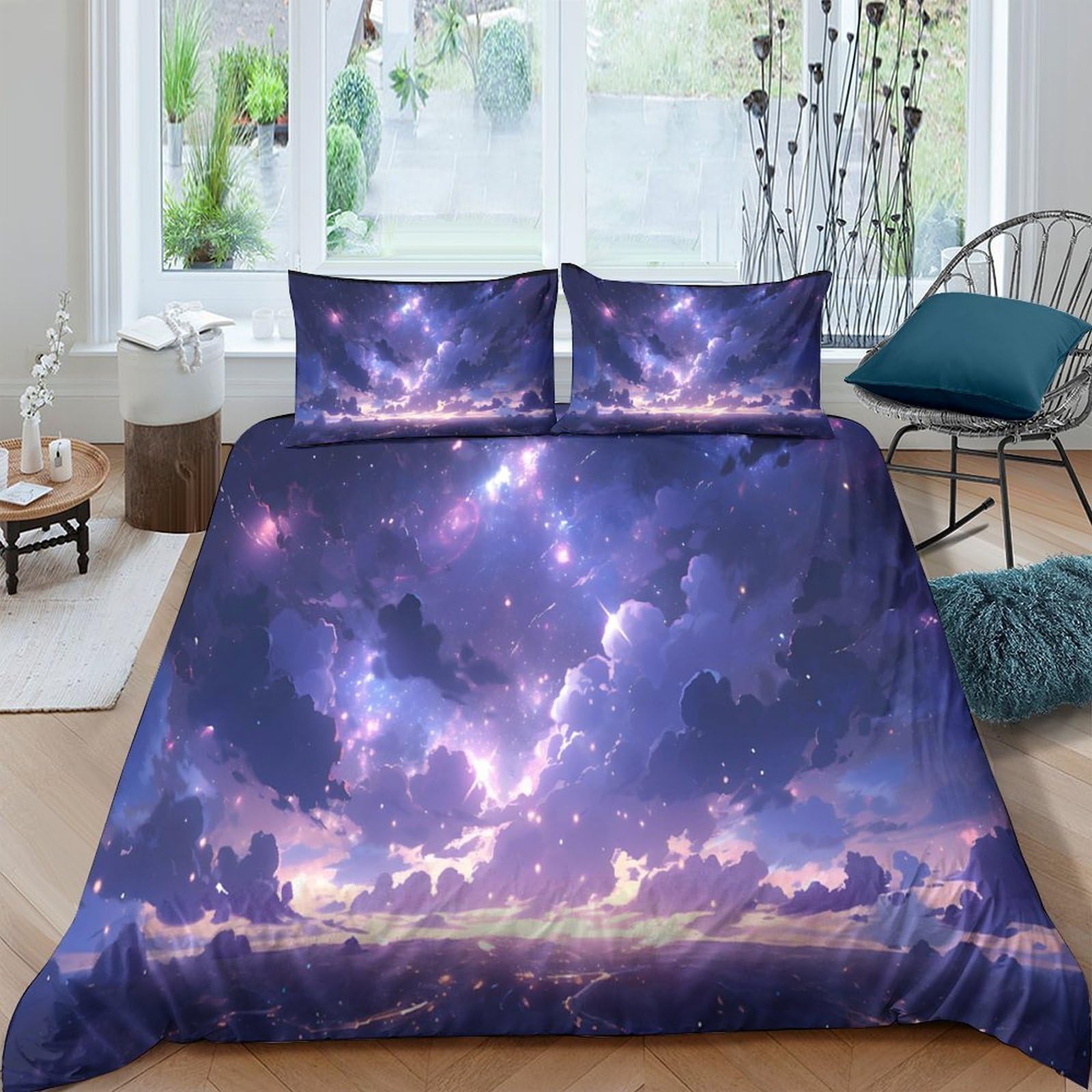 GPLZQXKJNH 3D Printed Galaxy Starry Sky Duvet Cover Set Microfiber Soft Breathable Cosmic Nebula Bedding with 2 Pillowcases Single（135x200cm）