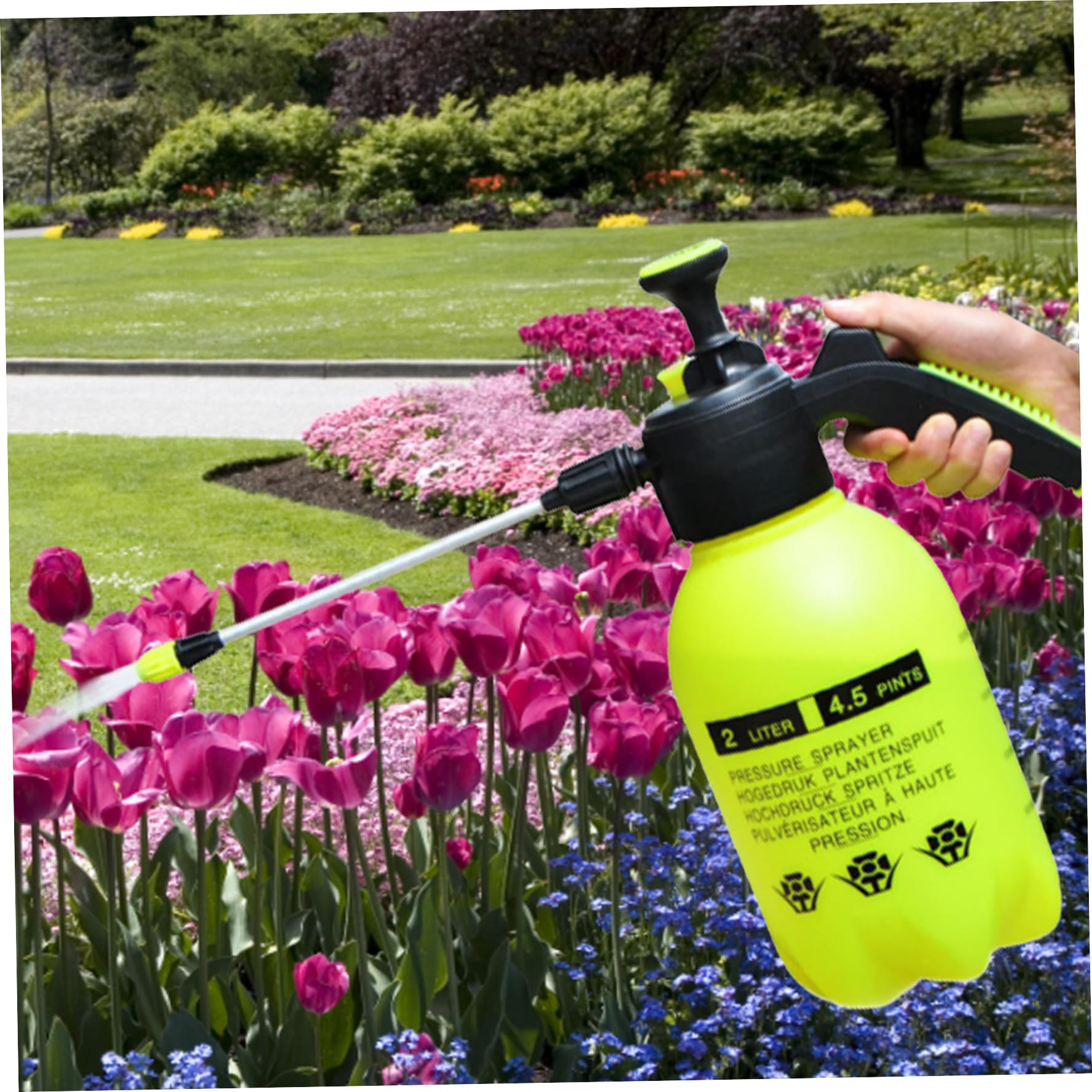 Vidage pulvérisateur de pression du jardin, bouteilles de pulvérisation 2L, flacon pulvérisateur de jardinage, monsieur à la main, pulvérisateur de pression d'action, pulvérisateur pour tueur de mauv