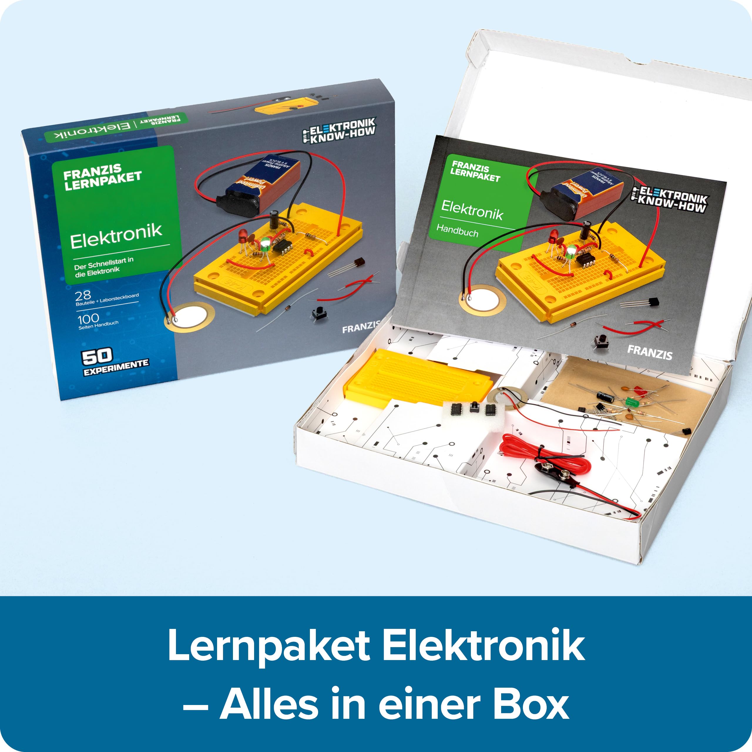 Franzis Verlag Lernpaket Elektronik – Kit Di Esperimenti Per Imparare L'elettronica, 50 Progetti Con LED, Transistor E Circuiti Integrati