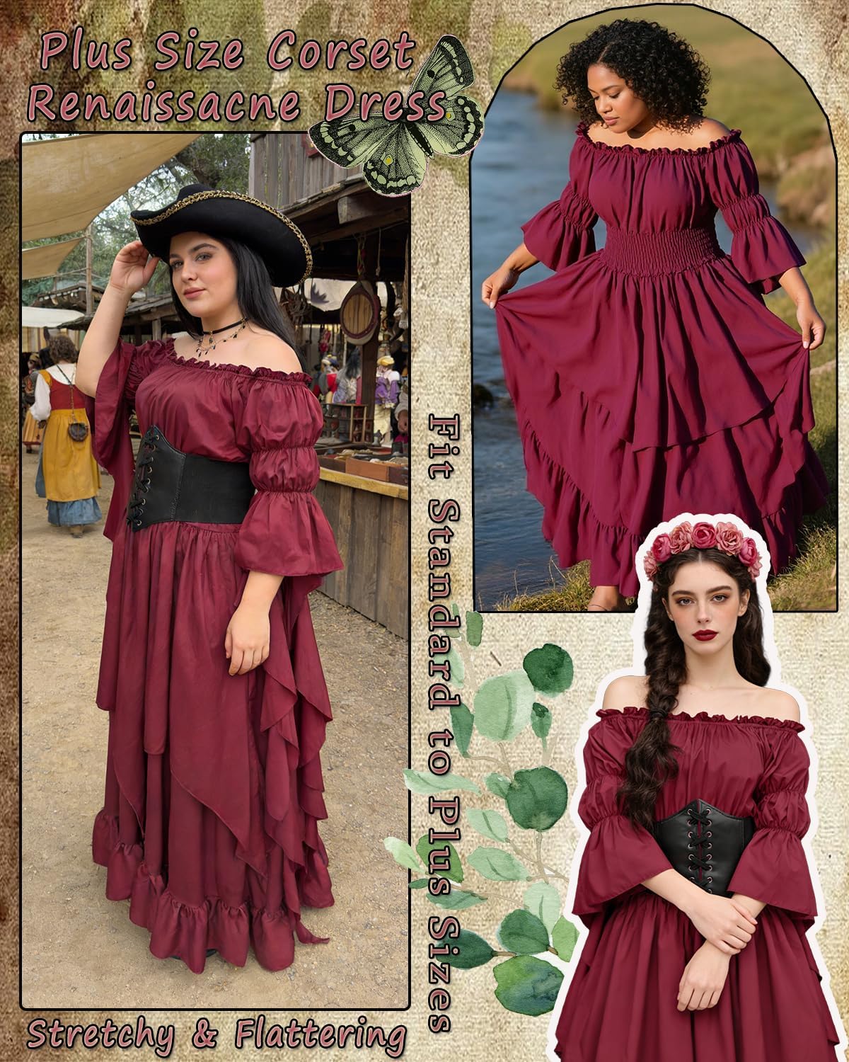 kasahara Renaissance Medieval Costume Dress for Women Woodland Costume Fairy Dress Renaissance Faire Outfit for Women 4pcs - Image 5