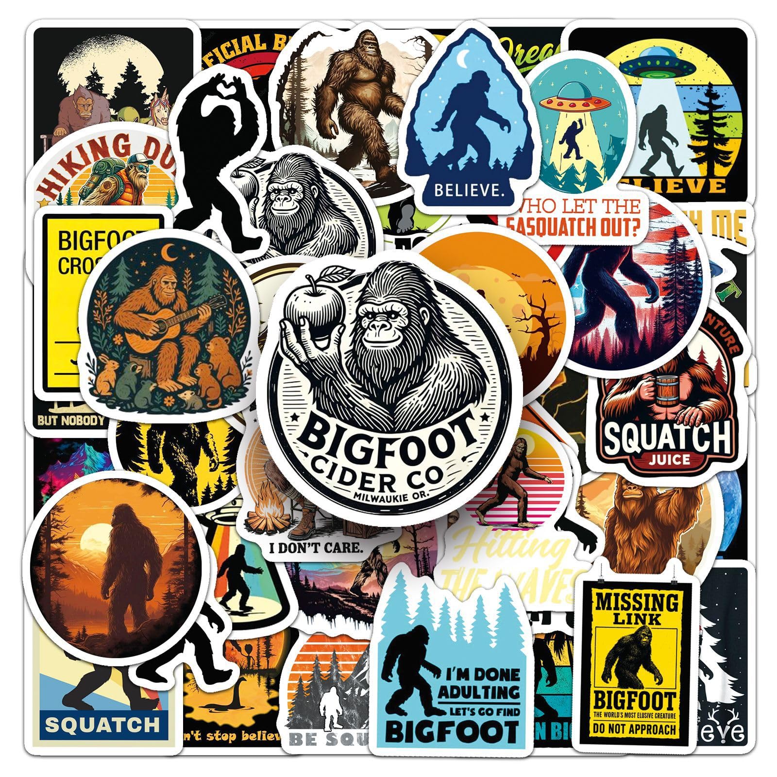 Auceko 50 Pcs Bigfoot Savage Stickers,Nature Sticker Pack Vinyl Skateboard Guitar Door Laptop Luggage Car Bike Water Bottle Waterproof Decals