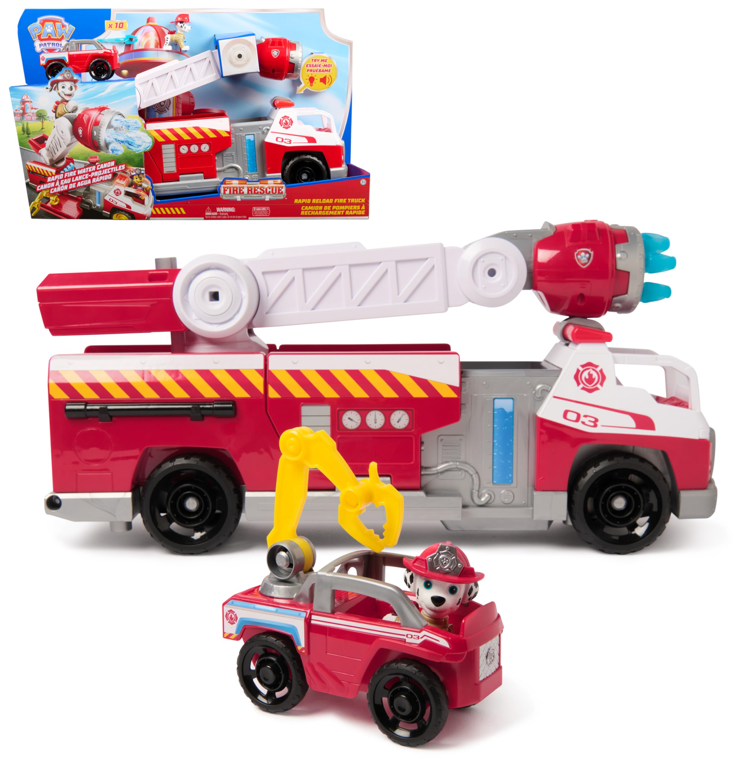 PAW PATROL – Fire Rescue Marshalls Deluxe Feuerwehr-Truck mit actiongeladener Löschfunktion, 50 cm lang, mit Marshall-Figur, kleinem Feuerwehrauto, Licht- und Soundeffekten, für Kinder ab 3 Jahren
