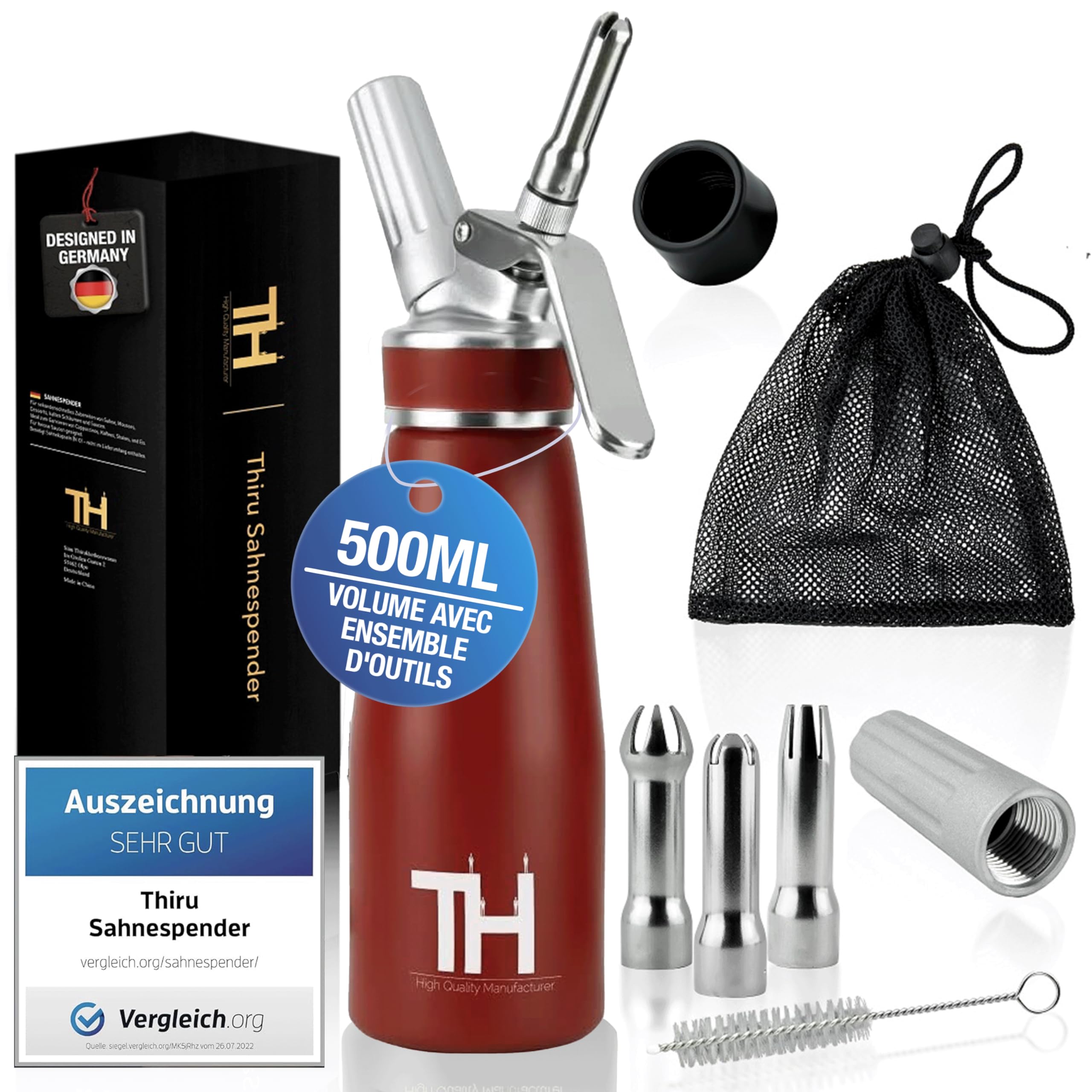 Thiru Siphon Chantilly avec 3 douilles en acier inoxydable & Sac