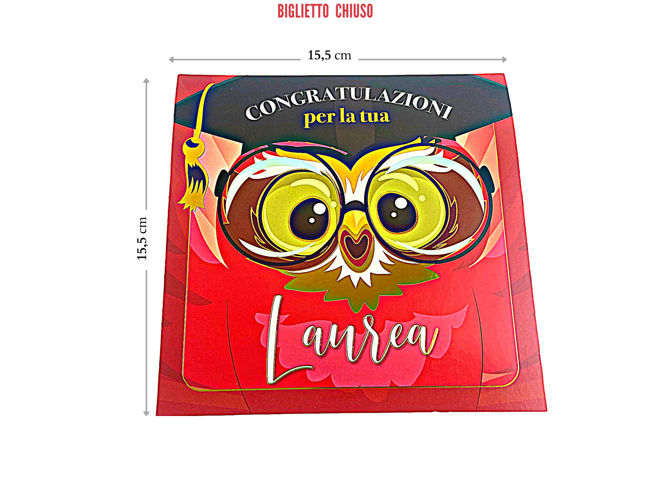 Biglietto Gadget Laurea Divertenti Pop Up con Gufo 15,3 x 15,3 cm Regalo Ingegnere Infermieristica Avvocato