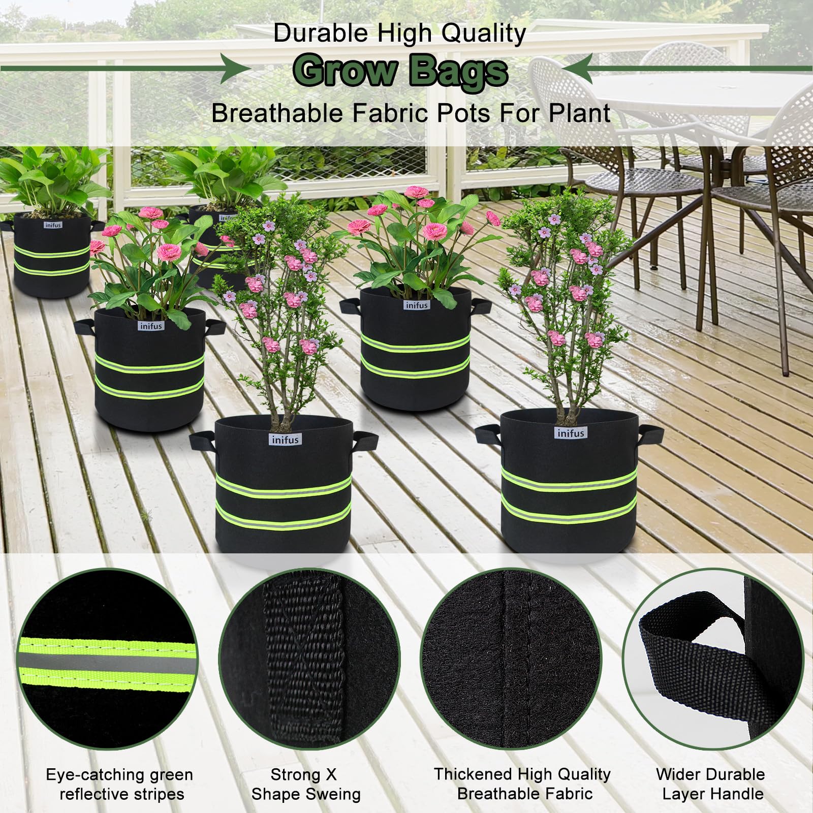 Paquete de 10 bolsas de cultivo de 5 galones, macetas de tela transpirable de fieltro grueso resistente, bolsas de cultivo de plantas, bolsas de cultivo de tela con asas reforzadas, diseño único para