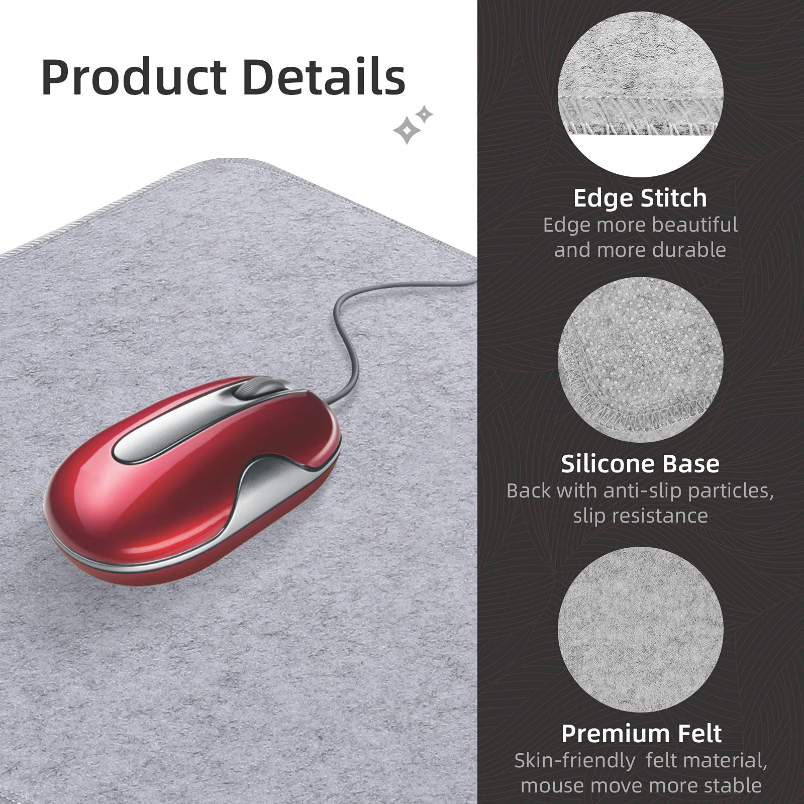 Felt Desk Pad Office Desk Mat Gray Mouse Pad NonSlip Desk Protector