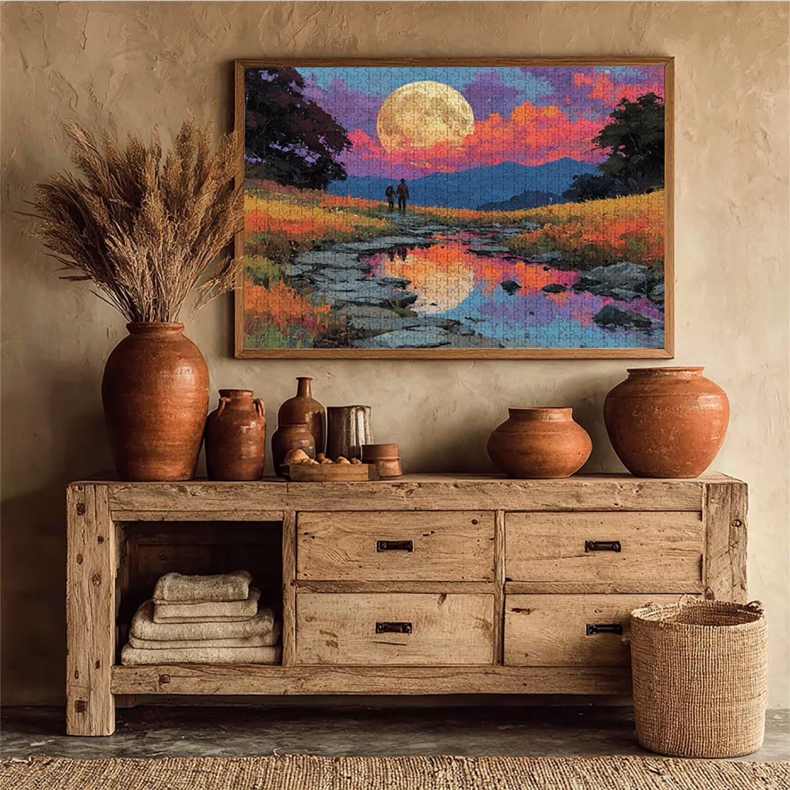 Puzzle 2000 elementów dla dorosłych o zachodzie słońca, drewniane puzzle, 99 x 70 cm, dla mężczyzn kobiet starszych seniorów, części ściśle do siebie pasują, dekompresja, dekoracja ścienna, prezenty