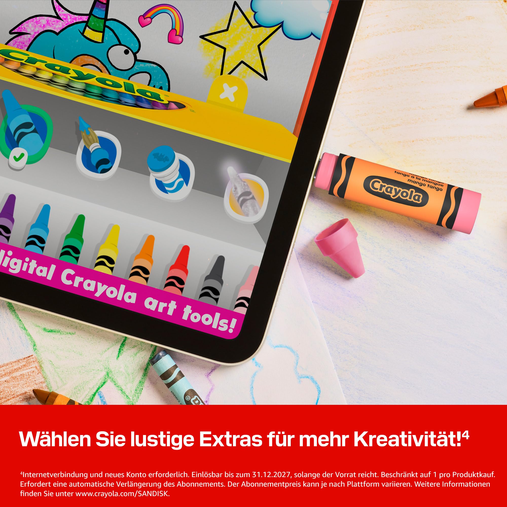 SANDISK Crayola USB-C Flash-Laufwerk 256 GB, Mango Tango (bis zu 300MB/s lesen, USB 3.2 Gen 1, SANDISK app, für Smartphones, Tablets oder Computern mit Anschluss)