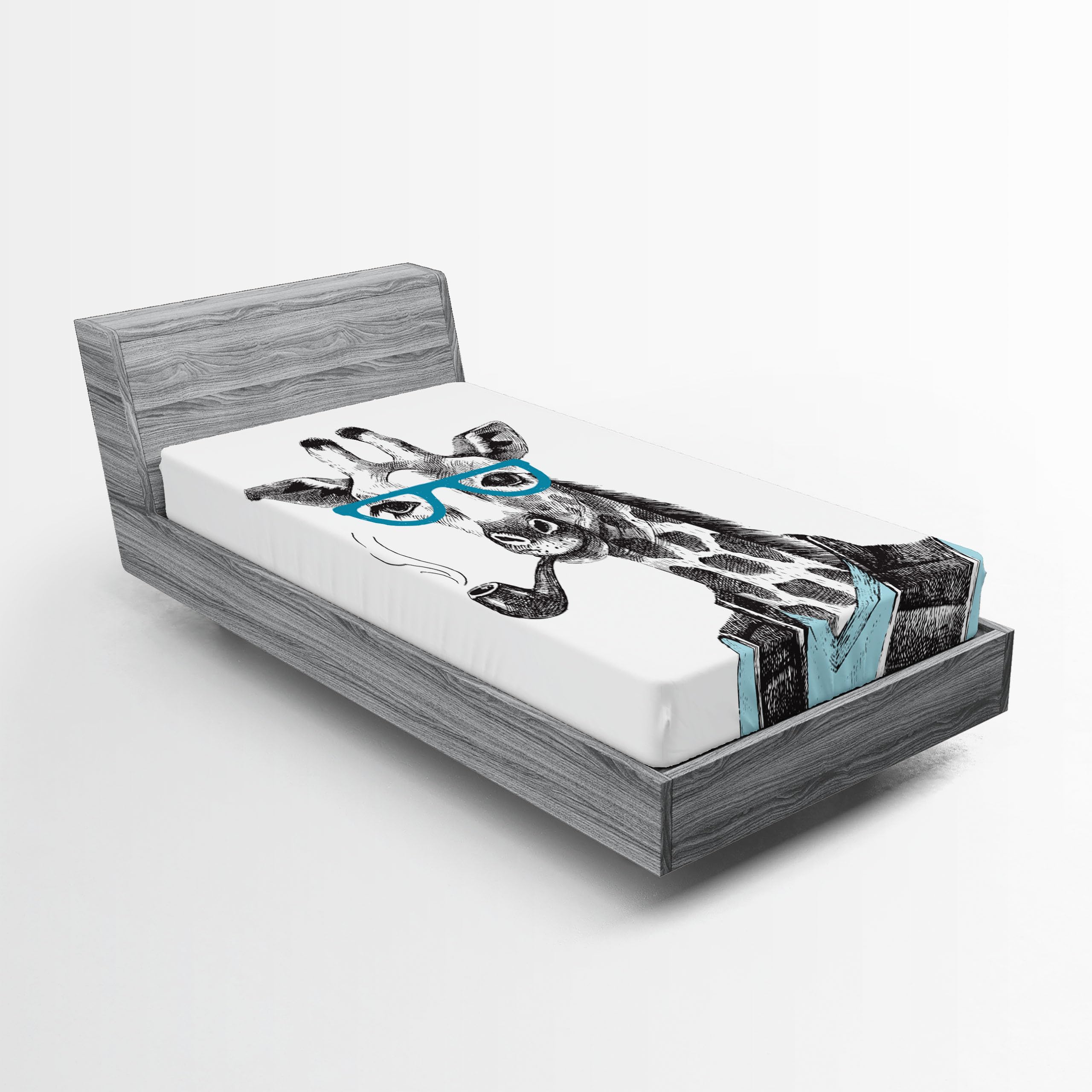 Ambesonne Hipster 2 Pack Fitted Sheet, Funny Giraffe Vintage Art, Bed Cover All-Round Elastic Deep Pockets 2 Pieces, Package Contains 2 Twin Size Fitted Sheets, Blue Grey