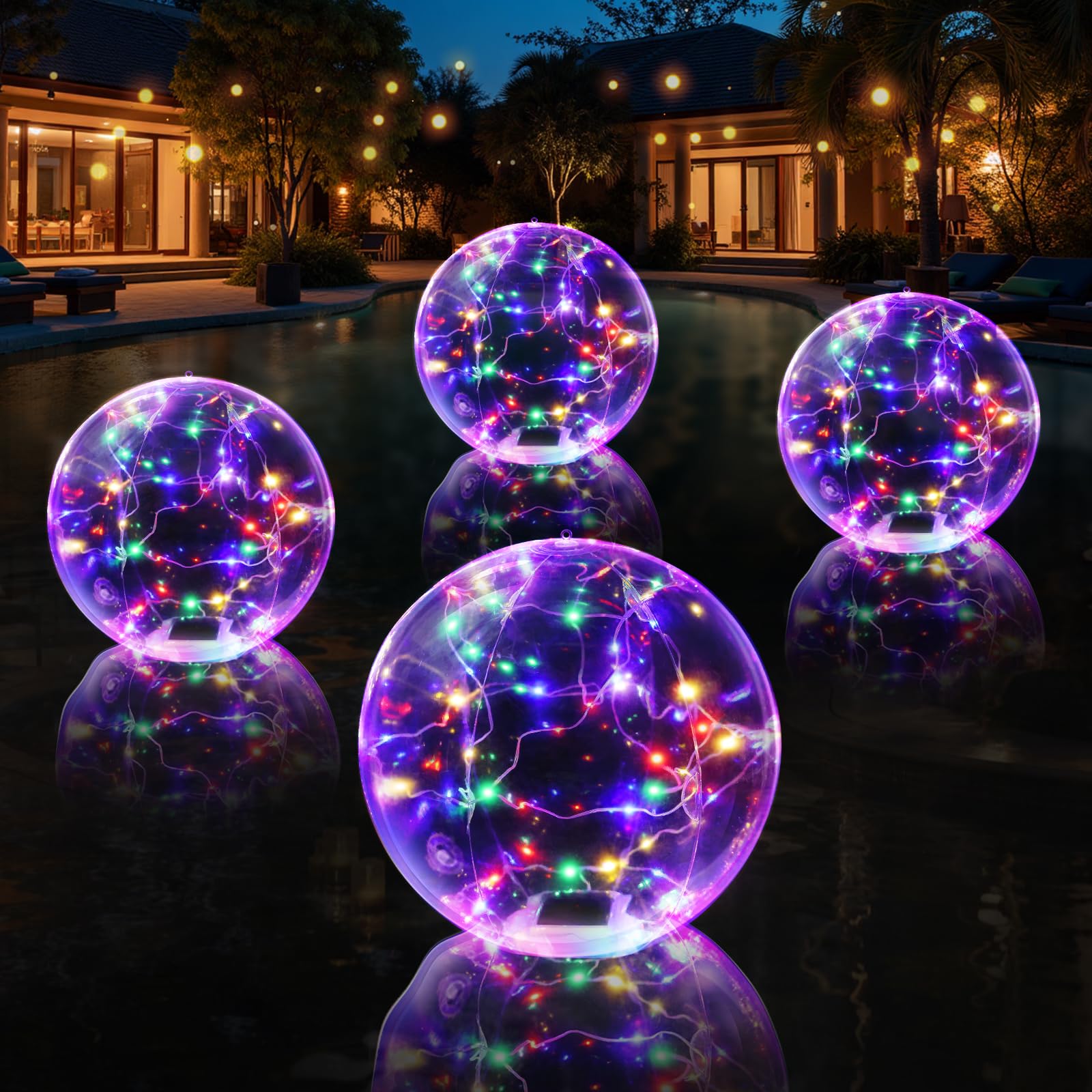 Askyli Floating Pool Lights, Colorful LED Solar Pool Lights that Float, IP68 Waterproof Light up Pool Balls, 15" Inflatable Floating Light for Pools Party Wedding Decor (4Piece)