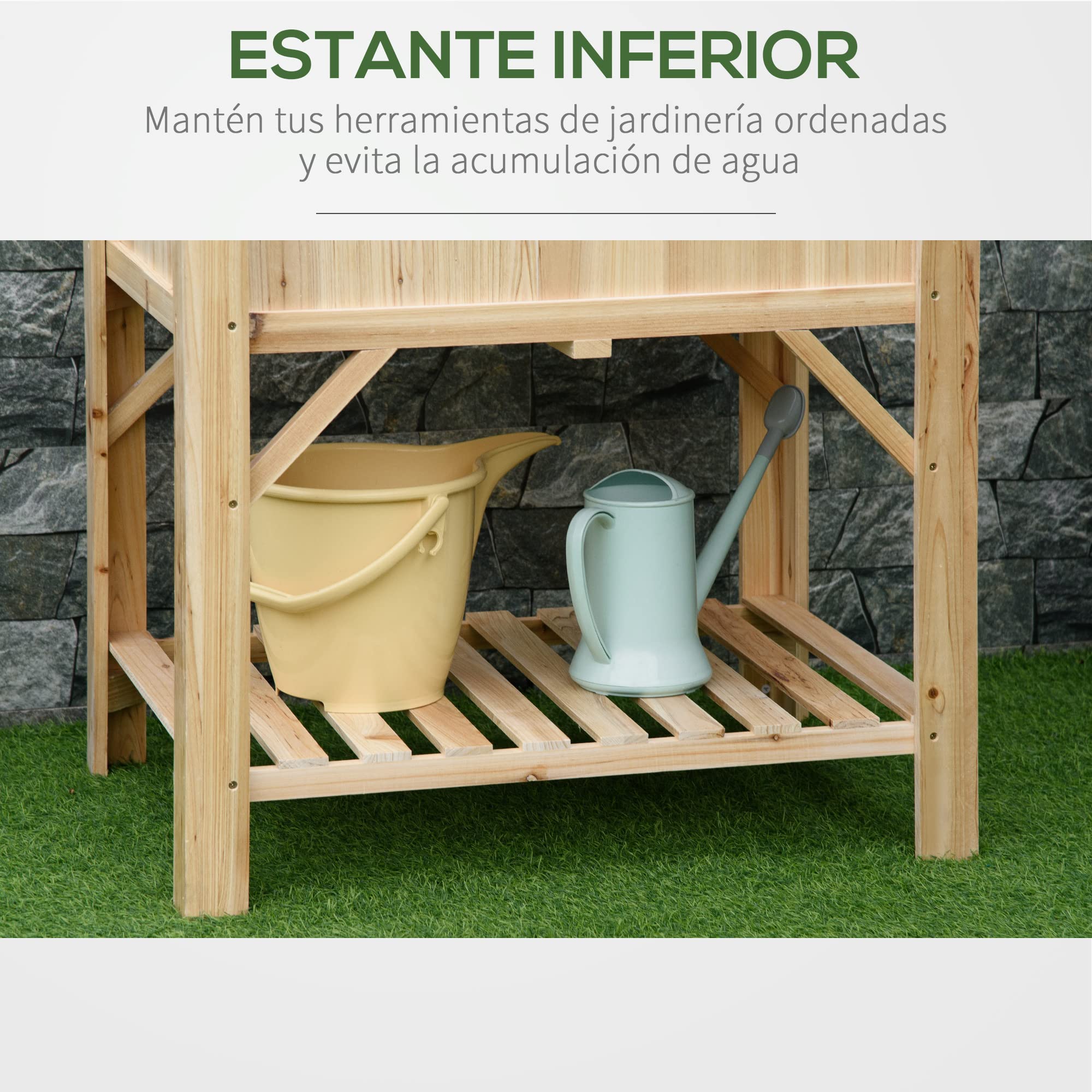 Outsunny Huerto Urbano de Madera Mesa de Cultivo con 6 Compartimentos y Estante Inferior para Plantas Flores en Jardín Terraza Exterior Carga 80 kg 78,5x58x81 cm Color Natural