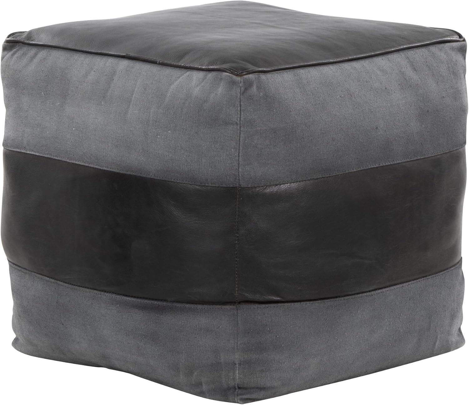 LumiSource Cobbler Pouf, Leather Ottoman, Small Ottoman, Square Ottoman Foot Rest, Pouf Ottoman, Foot Stool Ottoman, Foot Stool Ottoman for Living Room (Black Leather, Grey Canvas)