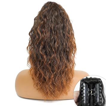 Dark Brown Curly Claw Ponytail 16", Fluffy Natural Wave Hair