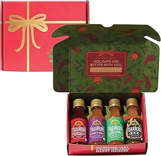 Mini Hot Sauce Gift Set by Tabañero, Holiday Gift Box with Sriracha Honey, Sweet and Spicy, Key Lime and XXX Flavors, 4-Pack, 1.7oz Hot Sauce Bottles, All Natural, Gluten Free, Low Sodium, Kosher, Made in the USA