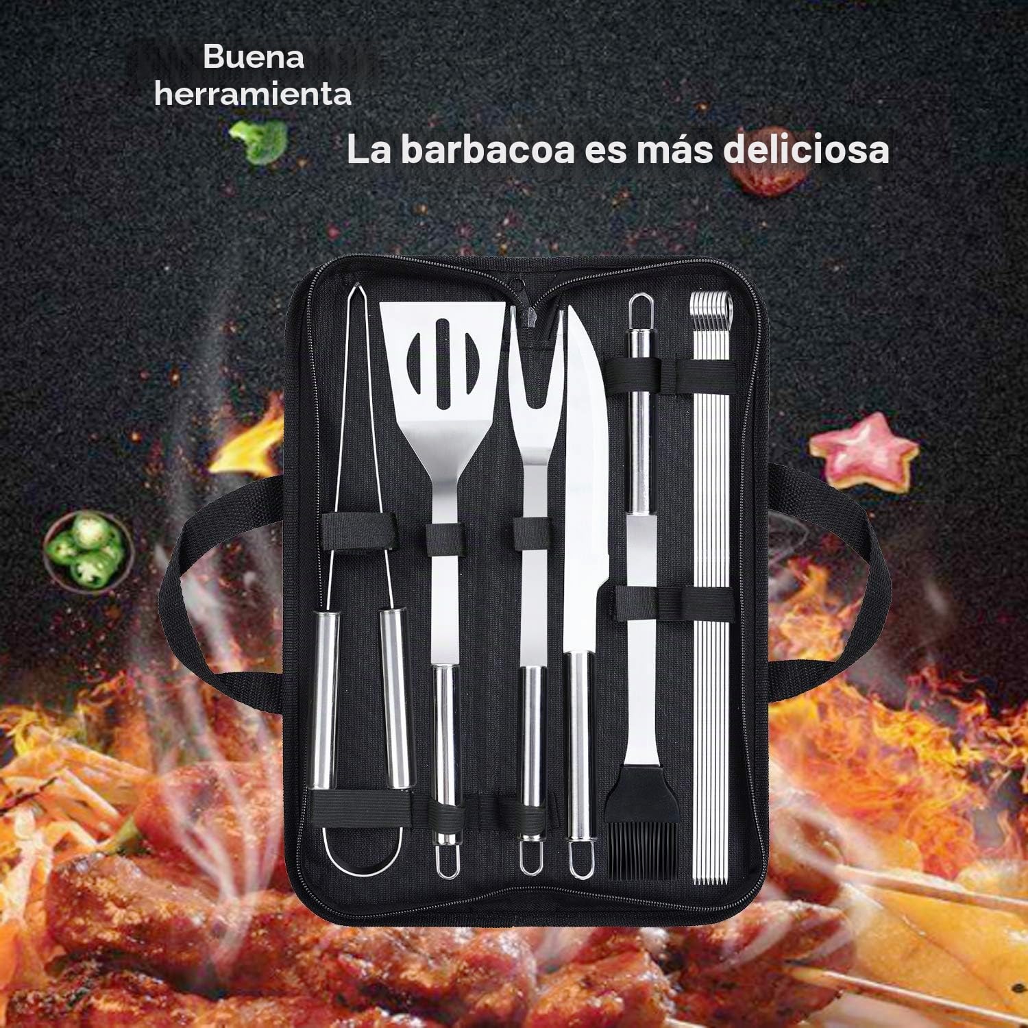 Utensilios Barbacoa Accesorios Barbacoa - 13pc Utensilios Barbacoa Acero Inoxidable para Interior Exterior Herramienta Barbacoa con Bolsa Portátil para Fiestas de Camping y Picnic,Fiesta en el Jardín