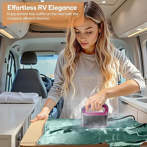 Miniatura 2 de Newbealer Plancha de vapor inteligente para ropa, 1200 W, turboalimentada de grado profesional, 3 modos de vapor y 3 modos de calor seco, Rosa